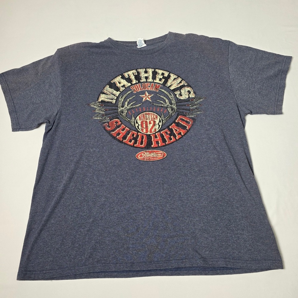 Mathews Shed Head Graphic Tee Mens XL Blue Archery Hunting Solocam Shirt